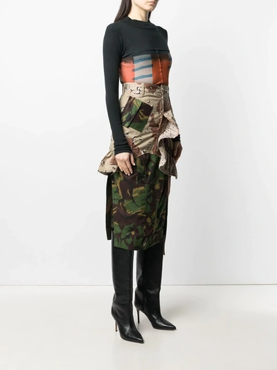 Preen By Thornton Bregazzi Floral Upcycled Camouflage Cotton-blend Midi Skirt In Green