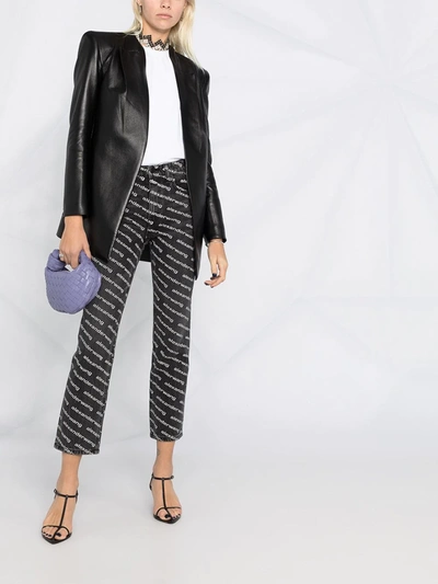 Shop Alexander Wang Mid-rise Logo-print Flared Trousers In Black