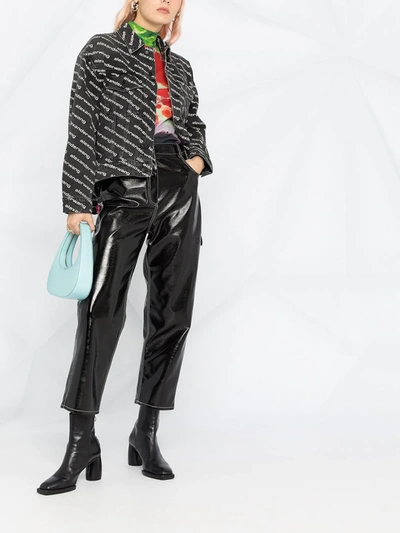 Alexander Wang Denim Jacket With All-over Logo In Black