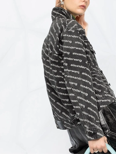 Alexander Wang Denim Jacket With All-over Logo In Black