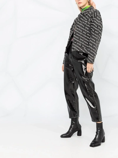 Alexander Wang Denim Jacket With All-over Logo In Black