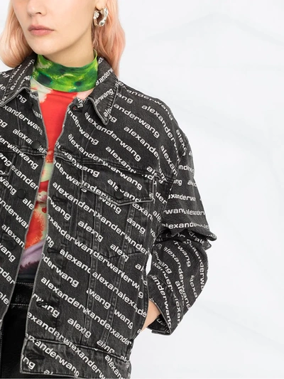 Alexander Wang Denim Jacket With All-over Logo In Black