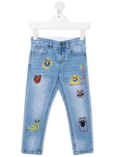 Shop Stella Mccartney Big Cat-embroidered Jeans In Blue