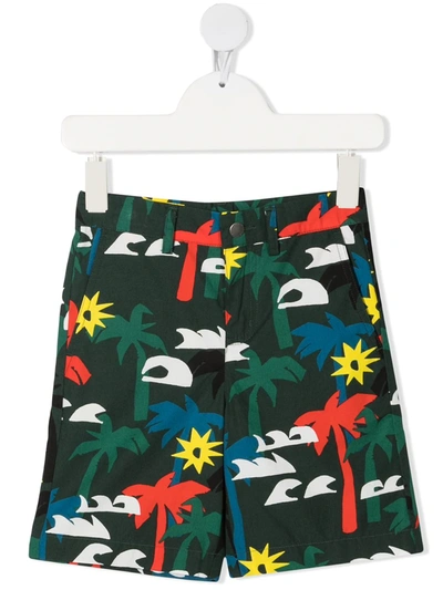 Stella Mccartney Palms Print Organic Cotton Shorts In Green