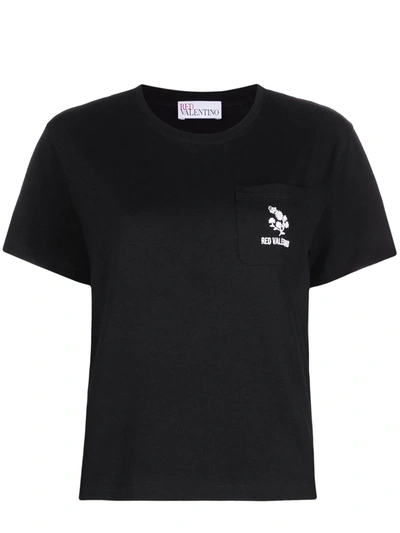 Shop Red Valentino Logo-embroidered T-shirt In Black