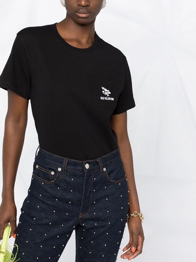 Shop Red Valentino Logo-embroidered T-shirt In Black