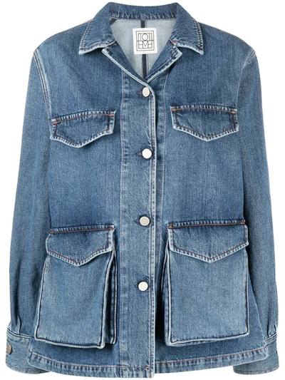 Shop Totême Cargo Pocket Denim Jacket In Blue