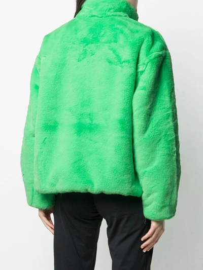 Shop Nike Signature Swoosh Logo-print Faux-fur Jacket In Green