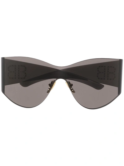 Shop Balenciaga Mask Round Sunglasses In Black