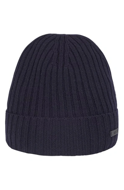 Shop Hugo Boss Cable Knit Beanie In Dark Blue