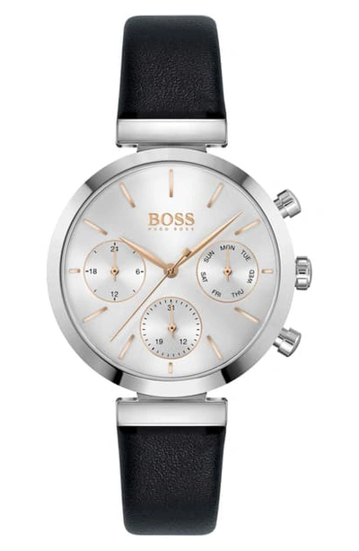 Shop Hugo Boss Flawless Chronograph Watch, 43mm In Black/ Silver White/ Silver