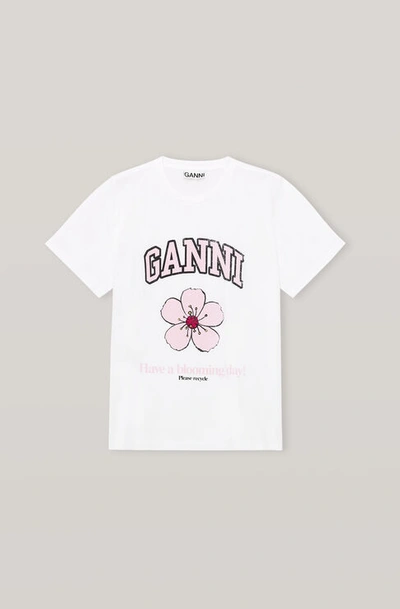 Shop Ganni Basic Cotton Jersey T-shirt, Cherryblossom Bright White Size Xl