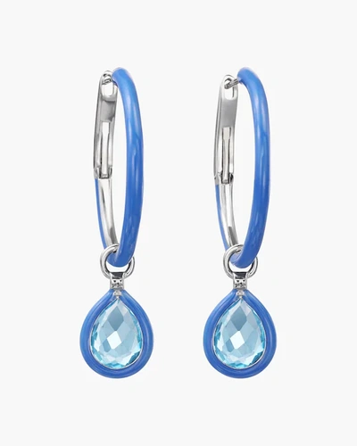 Shop Nina Runsdorf Mini The Artist Hoop Earrings | Enamel/gemstones In Blue Topaz
