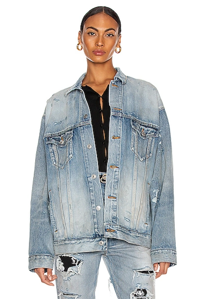 Shop Balenciaga Ripped Jacket In Dirty Light Vintage Blue