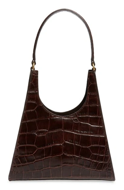 Shop Staud Small Rey Leather Shoulder Bag In Brown