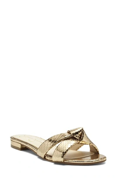 Shop Jessica Simpson Alisen Crystal Embellished Slide Sandal In Karat Gold