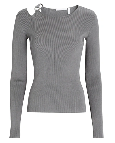 Shop Helmut Lang Rib Knit Cut-out Top In Grey