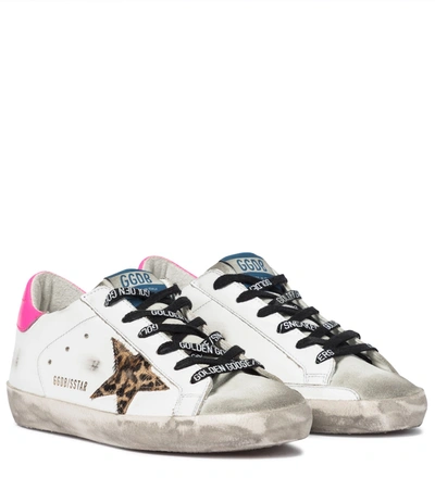 Shop Golden Goose Super-star Leather Sneakers In Ice/white/brown Leo/fuchs
