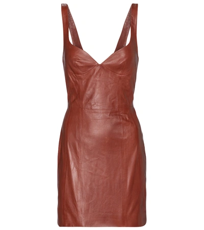 Shop Zeynep Arcay Leather Minidress In Brown