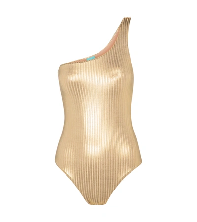 Shop Melissa Odabash Palermo One-shoulder Swimsuit In Gold