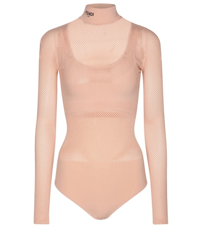 Shop Fendi Stretch-mesh Bodysuit And Bra Set In Pink