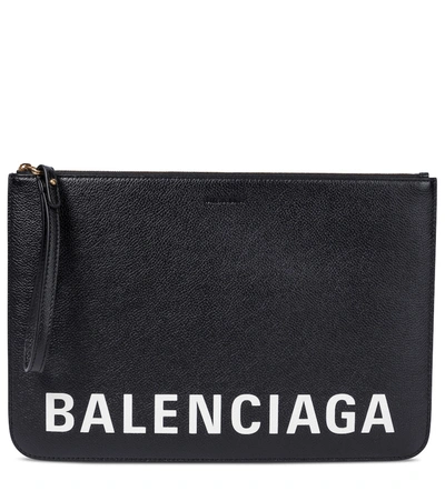 Shop Balenciaga Logo Leather Pouch In Black