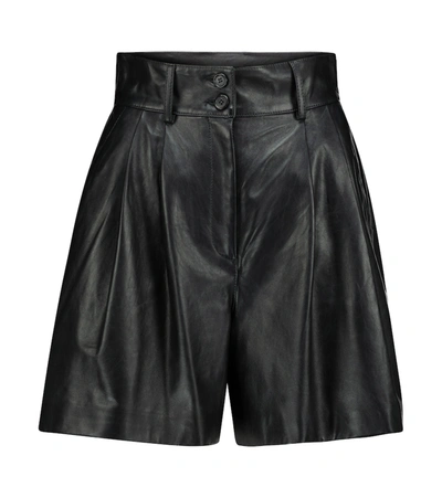Shop Dolce & Gabbana High-rise Leather Shorts In Black