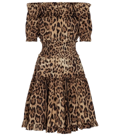 Shop Dolce & Gabbana Leopard-print Cotton Minidress In Brown