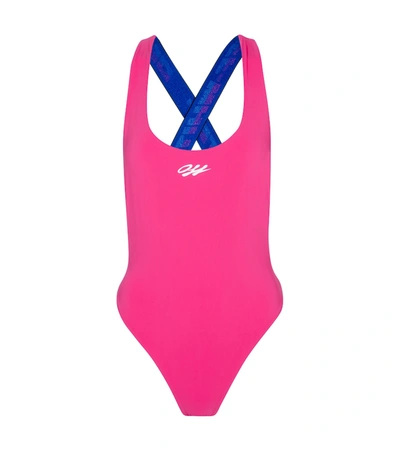 Shop Off-white Stretch-jersey Swimsuit In Pink