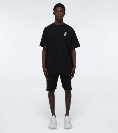 Shop Off-white Ow Logo Cotton Jersey Shorts In Black