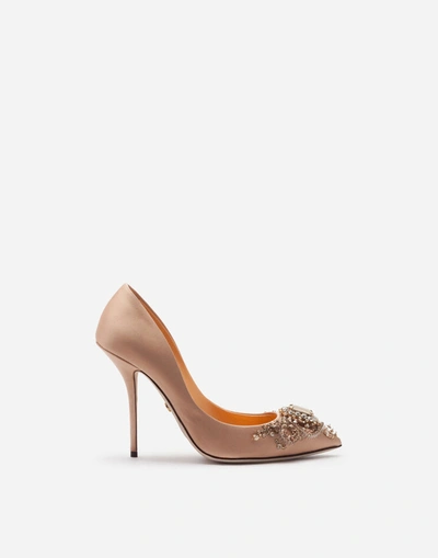 Shop Dolce & Gabbana Satin Pumps With Bejeweled Embellishment