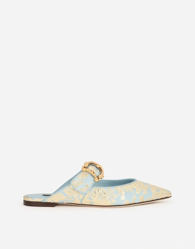 Shop Dolce & Gabbana Brocade Slip-ons With Baroque Dg Logo In Azure