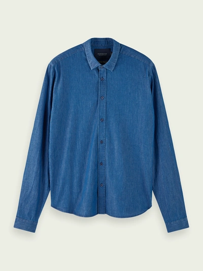 Shop Scotch & Soda 100% Cotton Tailored Denim Shirt In Blue