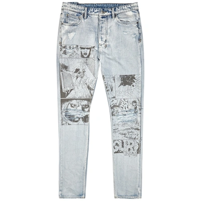 Shop Ksubi Chitch Printed Distressed Slim-leg Jeans In Denim