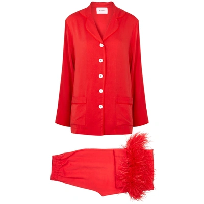Shop Sleeper Party Red Feather-trimmed Pyjama Set