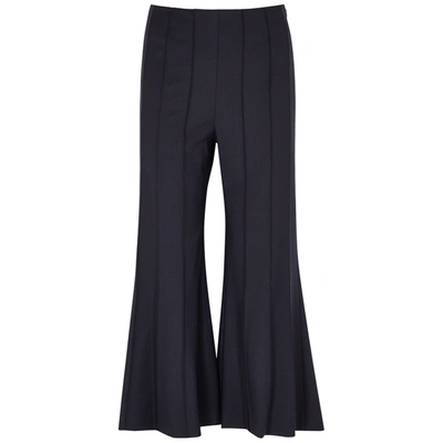Shop Monse Navy Pintucked Cropped Flared Trousers
