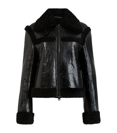 Shop Allsaints Shearling-trim Leather Kitt Jacket