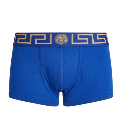 Shop Versace Iconic Greca Trunks In Blue