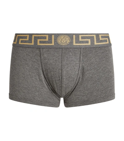 Shop Versace Iconic Greca Trunks In Grey