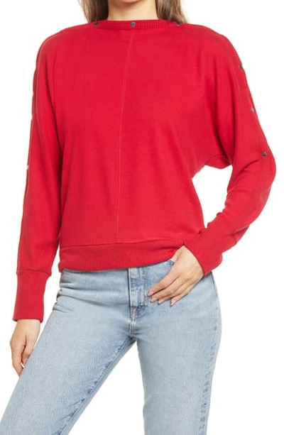 Shop Vince Camuto Snap Trim Dolman Sleeve Sweater In Tulip Red