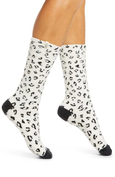 Shop Ugg Leslie Crew Socks In White Micro Leopard