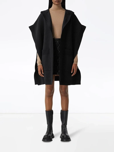 Shop Burberry Love Jacquard Hooded Cape In Black