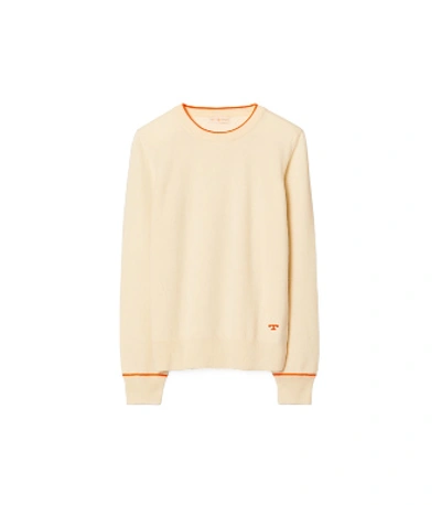 Shop Tory Burch Cashmere Pullover In New Ivory/vivid Orange