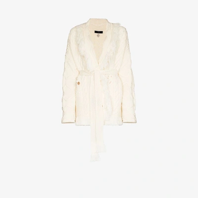 Shop Alanui White Stitch-mas Fringed Wool Cardigan