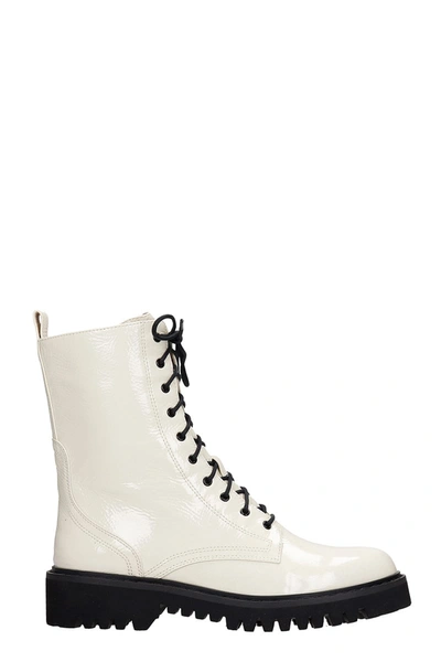 Shop Lola Cruz Combat Boots In White Patent Leather