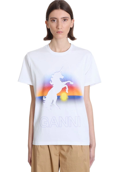 Shop Ganni T-shirt In White Cotton