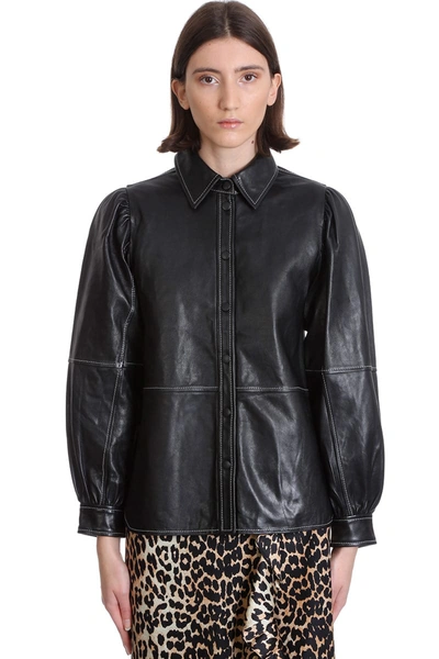 Shop Ganni Shirt In Black Leather