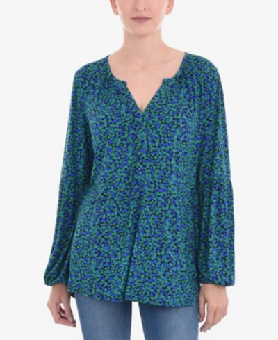 Shop Live Unlimited Ditsy Jersey Shirt In Dark Teal Multi