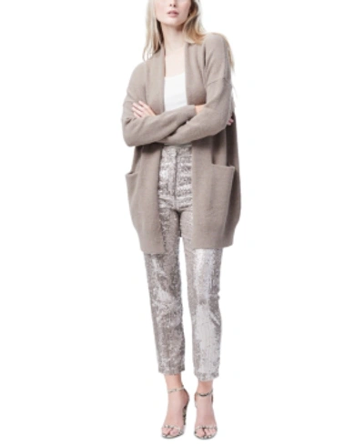 Shop French Connection Sophia Long Open-front Cardigan In Taupe Melange