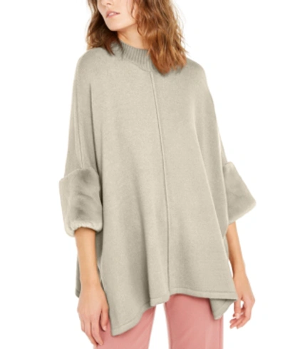 Shop Alfani Faux-fur-cuff Poncho, Created For Macy's In Pure Ivory